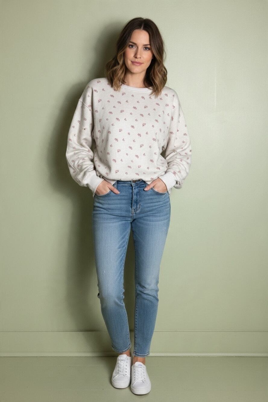 Aerie Oversized Floral Sweatshirt Sz. XXS Cream